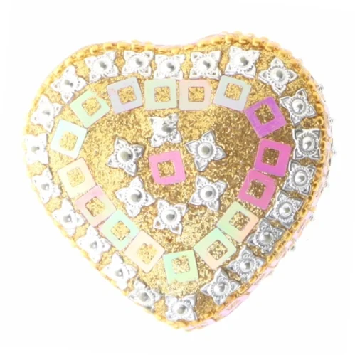 Dekoreret hjerteformet skrin/æske (str. 6x5,5 cm)