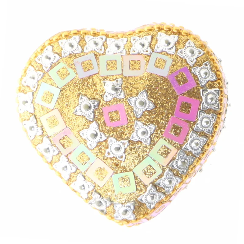 Dekoreret hjerteformet skrin/æske (str. 6x5,5 cm)