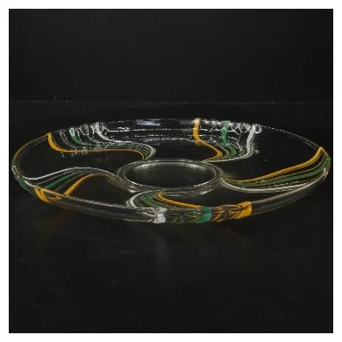 Glasfad med farvede striber (str. Ø 28,5 cm)