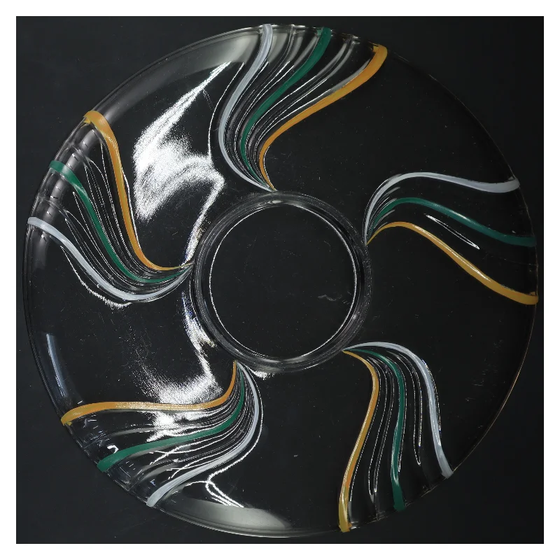 Glasfad med farvede striber (str. Ø 28,5 cm)