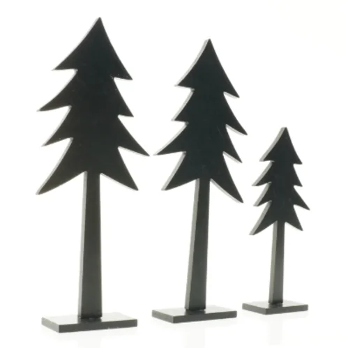 Sorte træ juletræsfigurer (str. 36 x 15 x 5 cm og 26 x 11 x 5 cm)