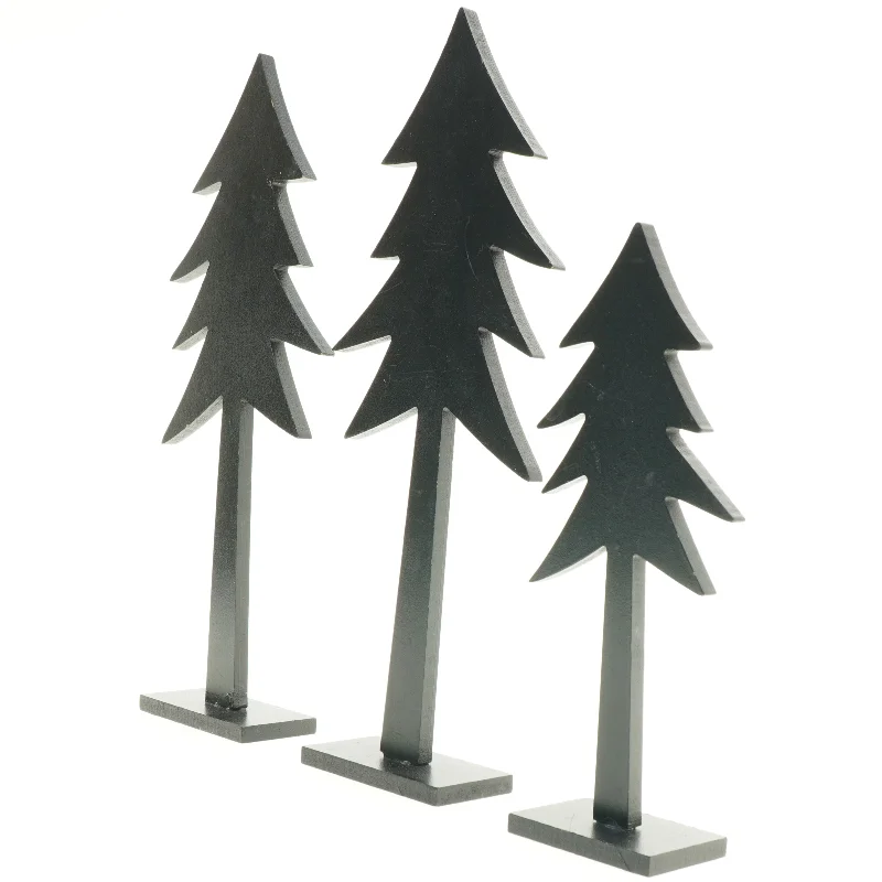 Sorte træ juletræsfigurer (str. 36 x 15 x 5 cm og 26 x 11 x 5 cm)