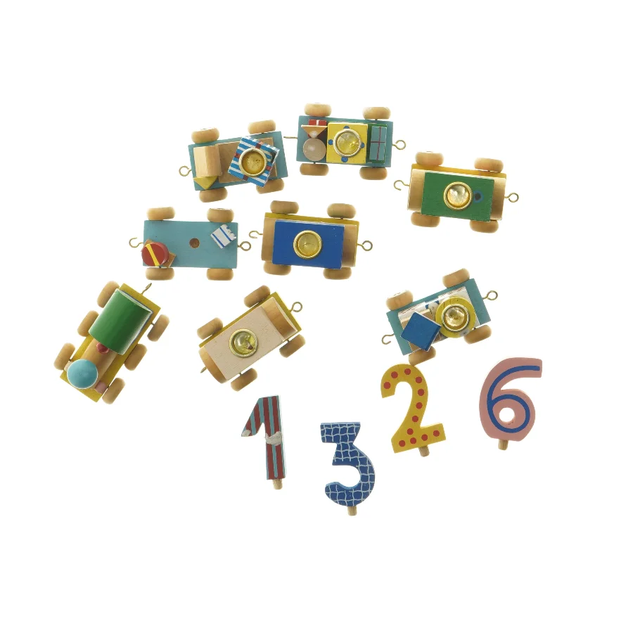 Fødselsdagstog til lys i træ togsæt (str. 7 cm)