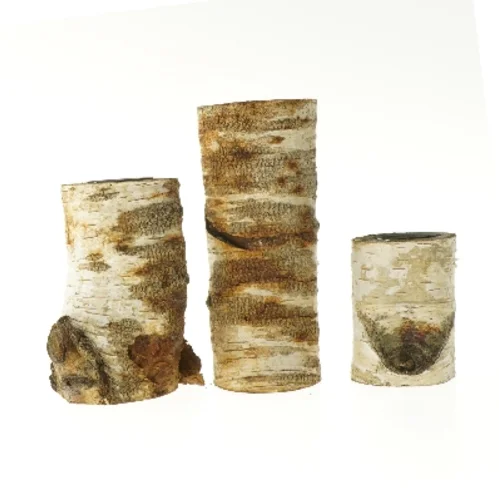 Sæt med tre lysestager i træ (str. 10-20 cm)