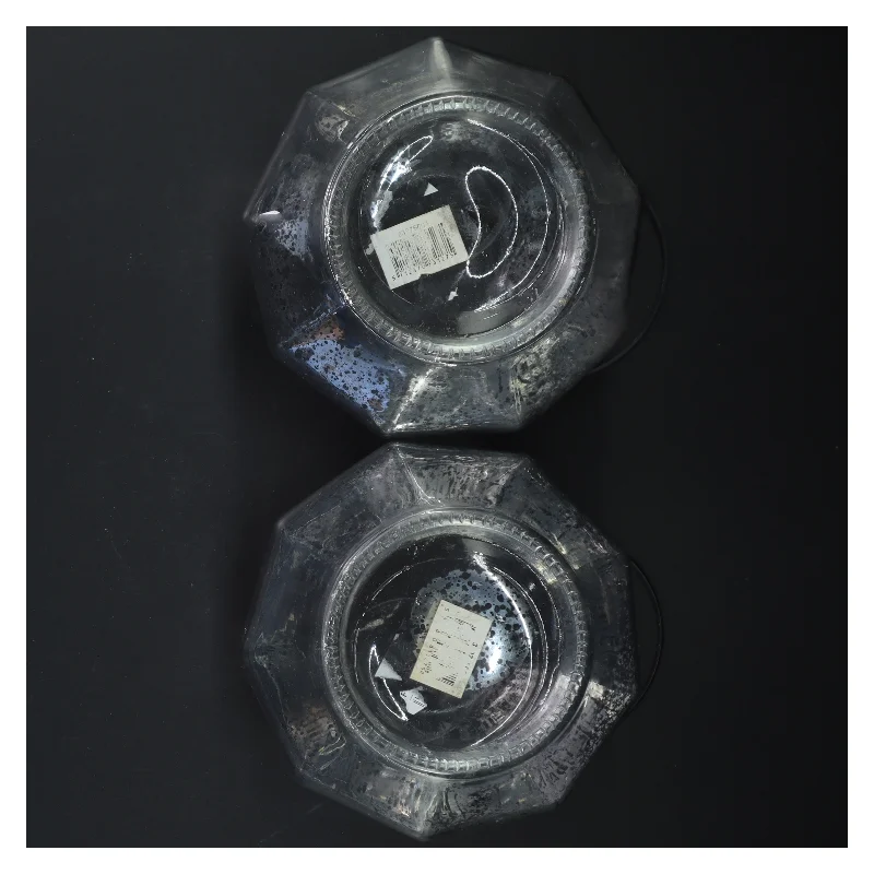 2 Glaslanterner med hank (str. Ø. 15 cm. )