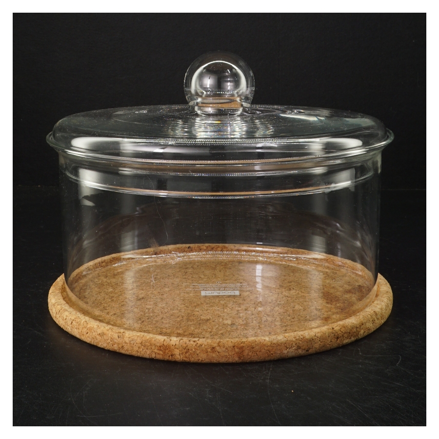 Gennemsigtigt glasfad med korkbund fra Bodum (str. Ø. 22 cm)