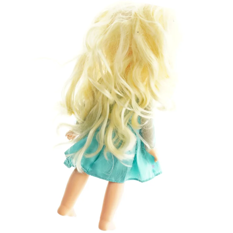 Dukke med langt gult hår og kjole (str. 32 cm)
