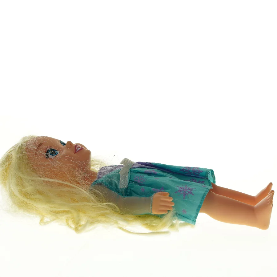 Dukke med langt gult hår og kjole (str. 32 cm)