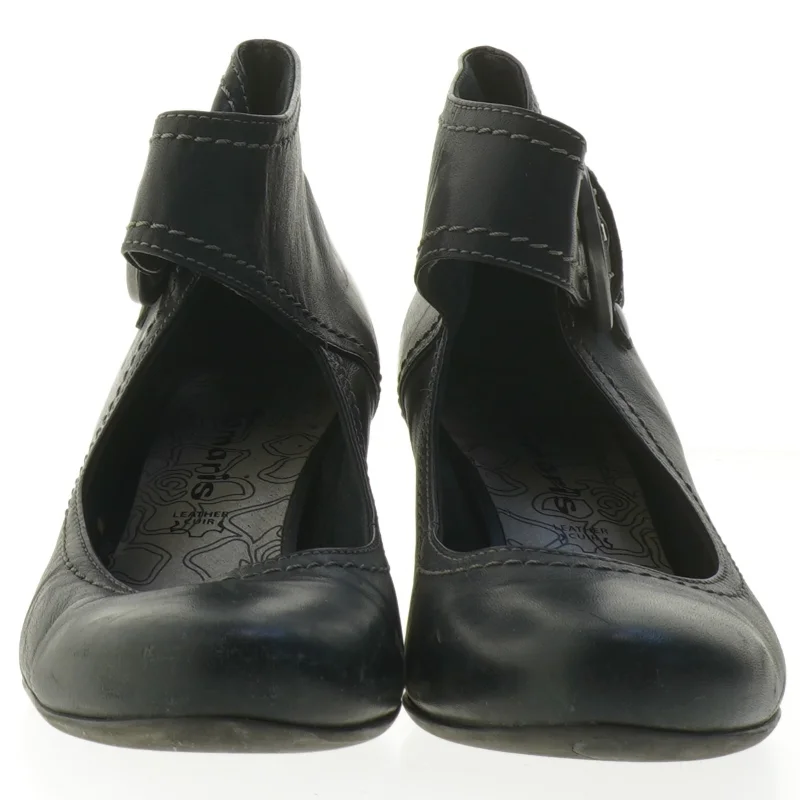 Sort damesko med hæl og rem fra Tamaris (str. 38 )