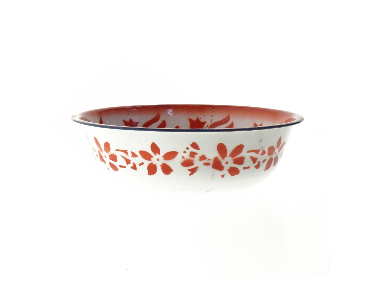 Dekorativ emaljeskål med blomsterdesign (str. Ø 24,5 cm)