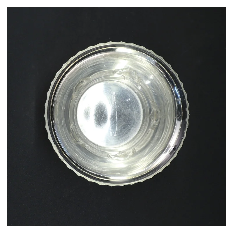 Antik Sølvfarvet metalskål med glasindsats fra Victoria (str. 13,5 x 7,5 cm)