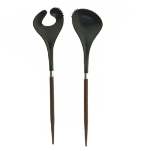 Salatbestik i træ og sort plast