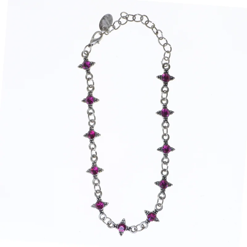 Sølv halskæde med lilla sten (str. 38 cm)