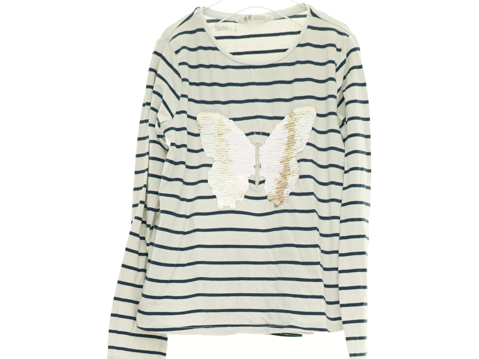 Bluse m. paillet sommerfugl (str. 134 cm)