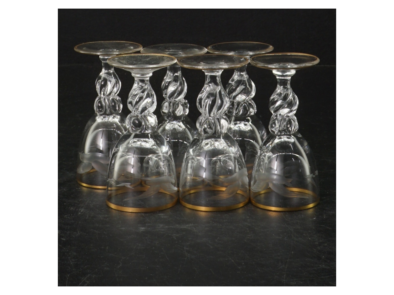 Sæt af seks krystal champagneglas (str. Ø. 5 cm. længde, 9 cm)