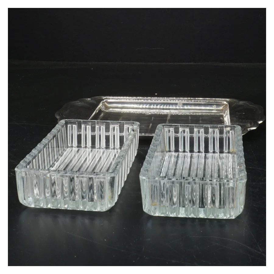 Glas skålesæt med bakke (str. 23x15 cm)