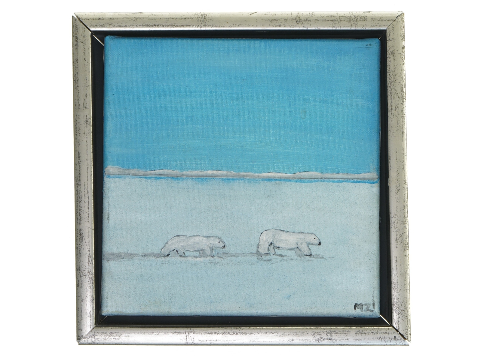 Maleri med isbjørne i landskab (str. 24x24 cm)
