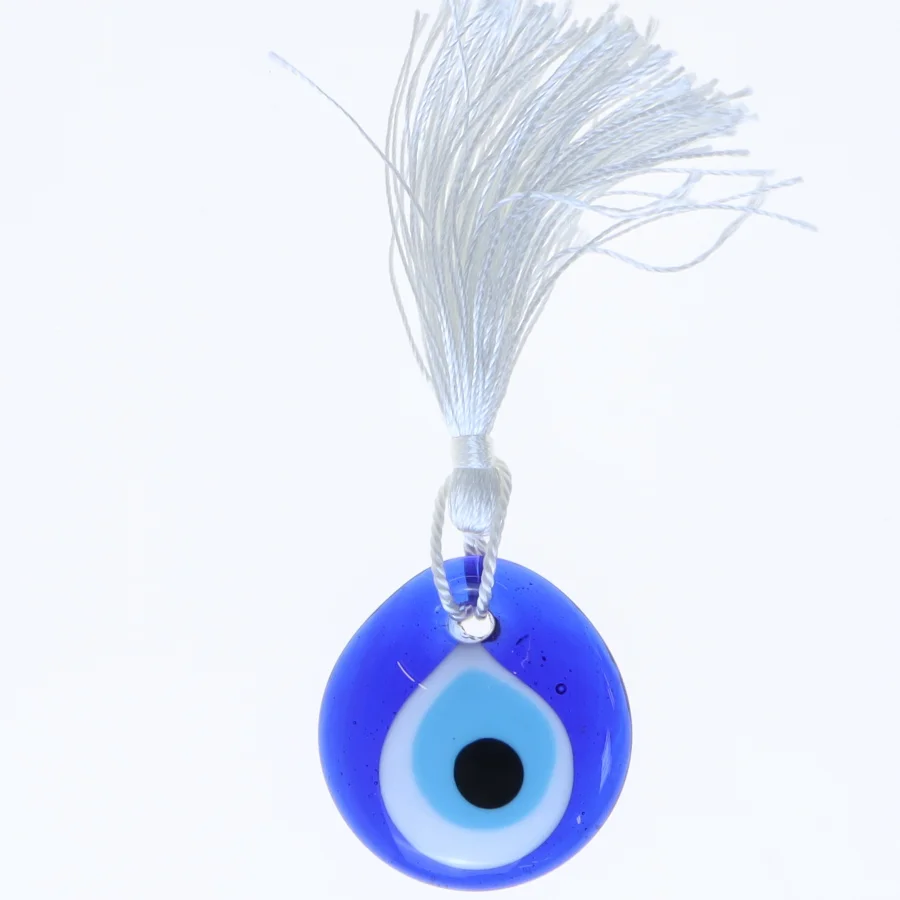 Blåt øje amulet med kvast (str. Ø 4,5 cm)