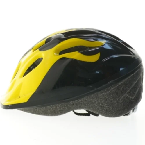 Cykelhjelm med gul og sort flamme design fra Biltema (str. m)