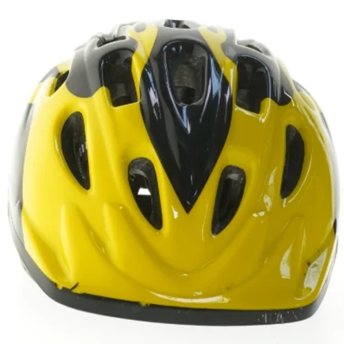 Cykelhjelm med gul og sort flamme design fra Biltema (str. m)