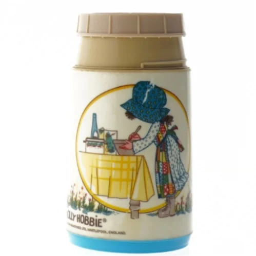 Vintage/retro Holly Hobbie termoflaske fra Aladdin (str. Ø. 7,5 cm. længde. 16,5 cm)