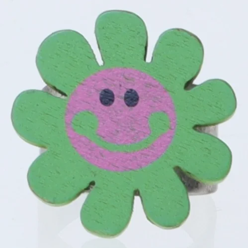 Eget design fingerring med grøn blomst i træ (str. 53 mm)