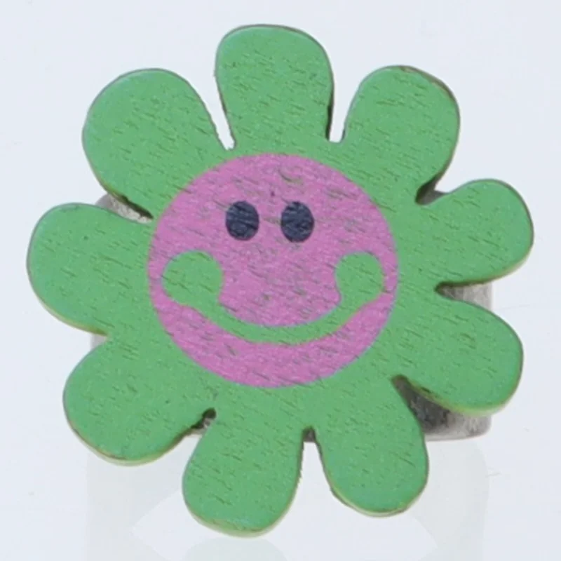 Eget design fingerring med grøn blomst i træ (str. 53 mm)