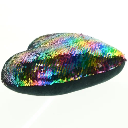 Paliettebeklædt pude i hjerteform (str. 27 x 29 cm)