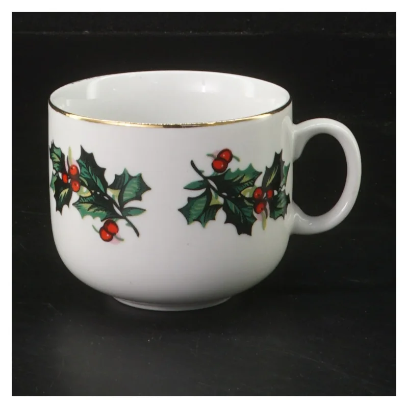 Porcelænskop med kristtorn motiv (str. Ø 7,5 cm)