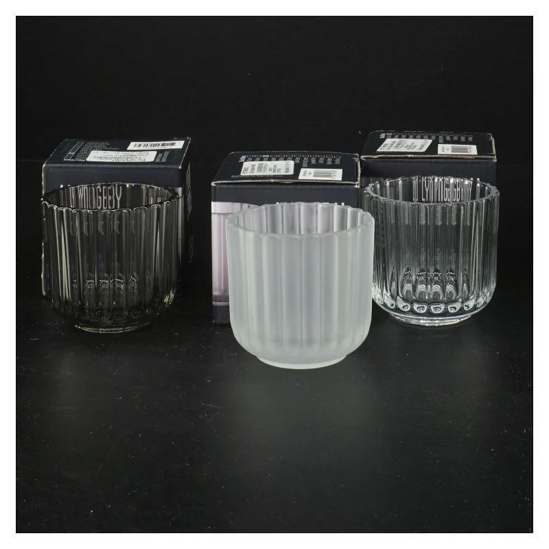 Lysestager i glas, 3 stk. fra Lyngby (str. 6,5 cm)