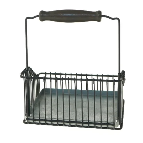 Metaltråds kurv med træhåndtag (str. 19x20x22,5 cm)