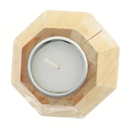 Trælysestage med lys (str. 8 cm)