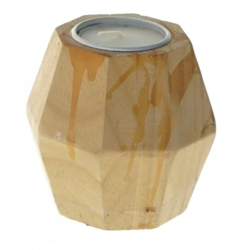 Trælysestage med lys (str. 8 cm)