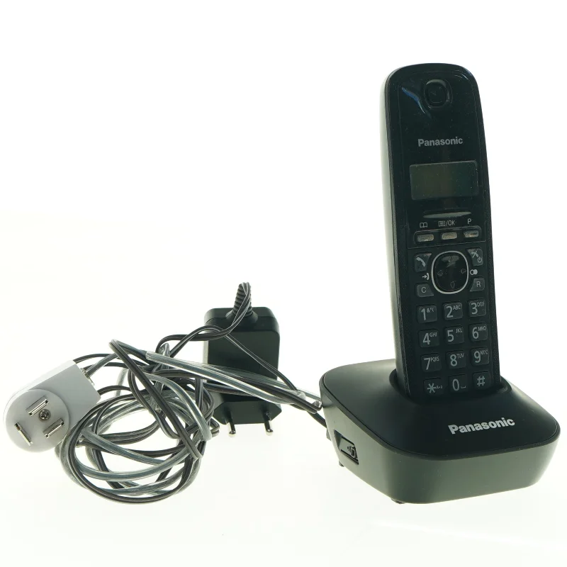 Trådløs telefon med oplader fra Panasonic (str. 18 x 9 cm)