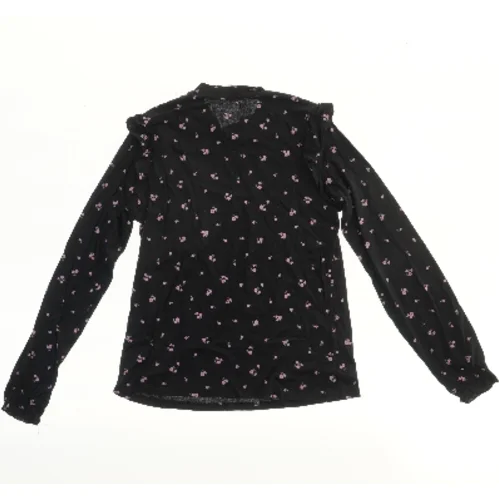 Langærmet sort bluse med blomster fra H&M (str. 158)