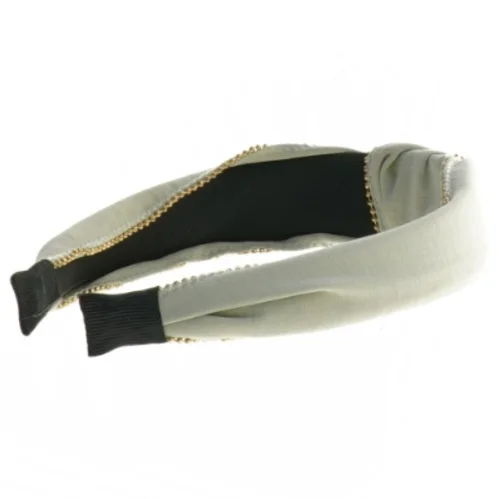 Grå/grøn hårbøjle med guldkæde (str. 16 x 12 x 3,5 cm)