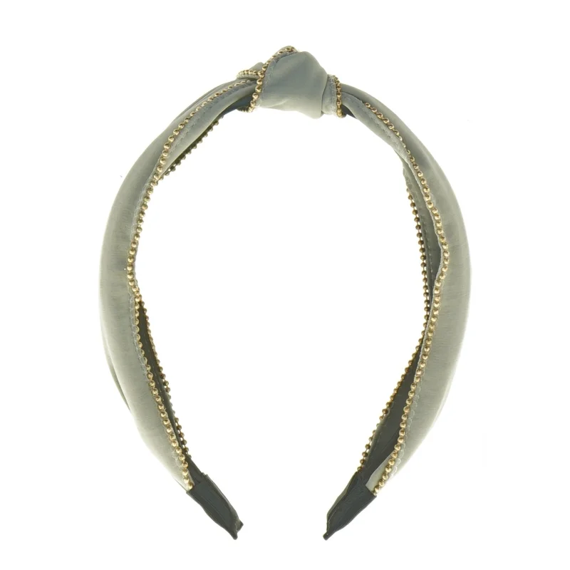 Grå/grøn hårbøjle med guldkæde (str. 16 x 12 x 3,5 cm)