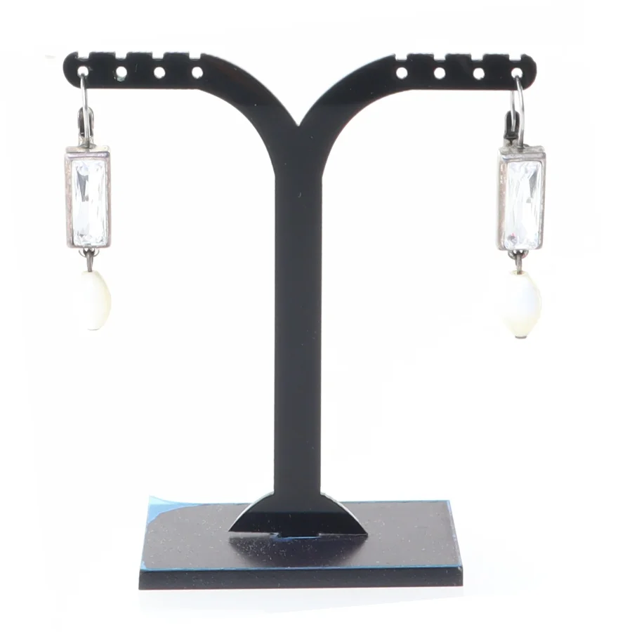 Øreringe med hvid perle og rektangulær krystal (str. 4 cm)