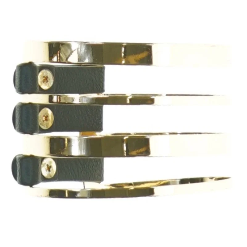 Gyldent armbånd med sort læder (str. Ø6,5 x, 5 cm )