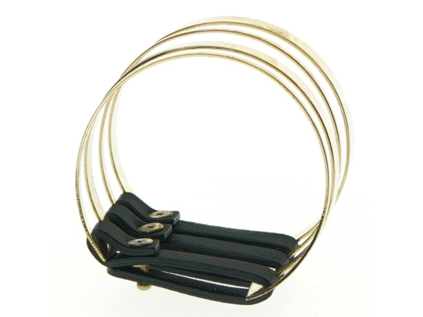 Gyldent armbånd med sort læder (str. Ø6,5 x, 5 cm )