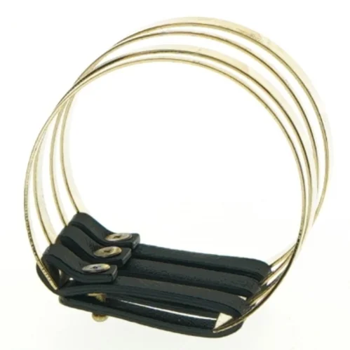 Gyldent armbånd med sort læder (str. Ø6,5 x, 5 cm )