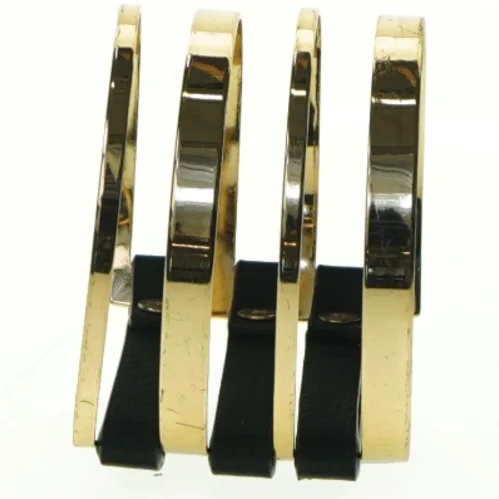 Gyldent armbånd med sort læder (str. Ø6,5 x, 5 cm )