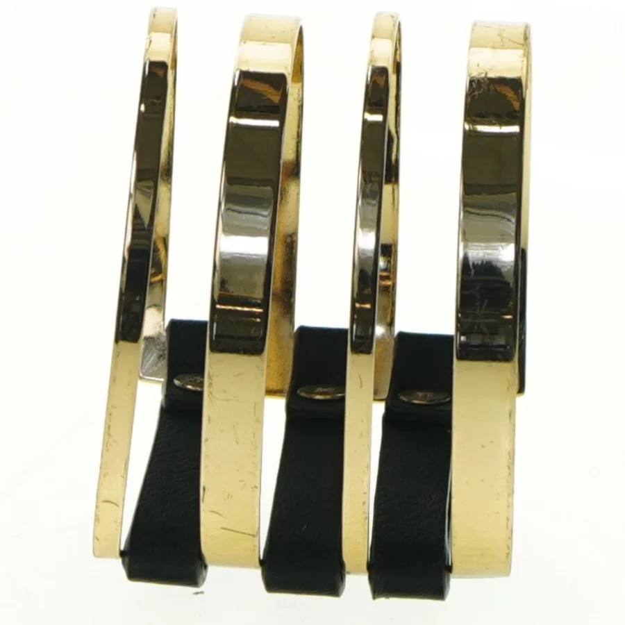 Gyldent armbånd med sort læder (str. Ø6,5 x, 5 cm )