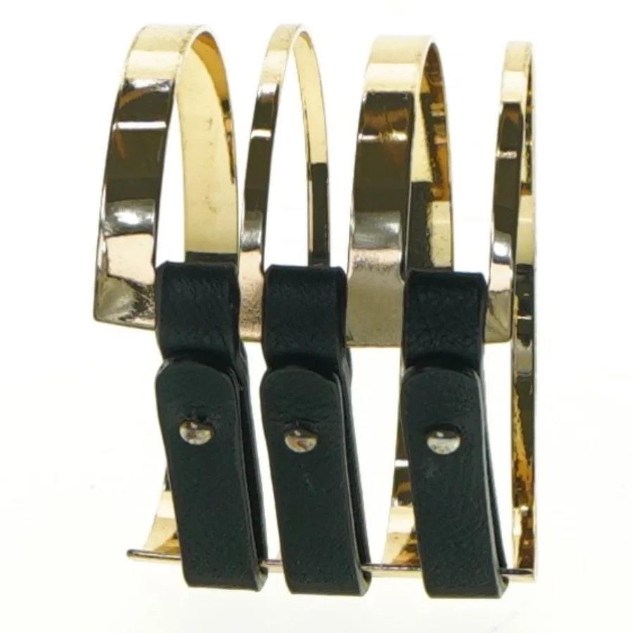 Gyldent armbånd med sort læder (str. Ø6,5 x, 5 cm )