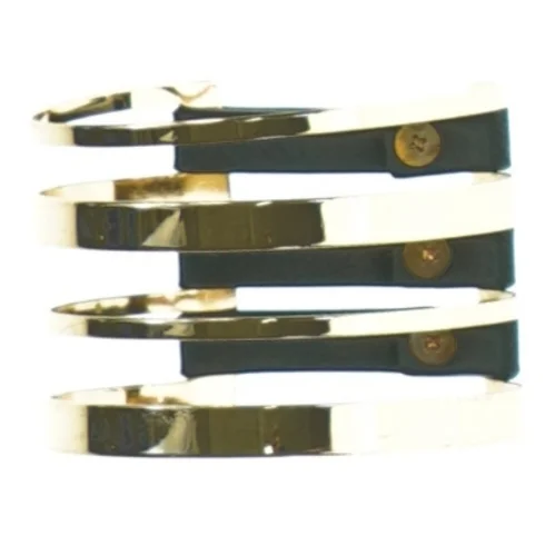 Gyldent armbånd med sort læder (str. Ø6,5 x, 5 cm )