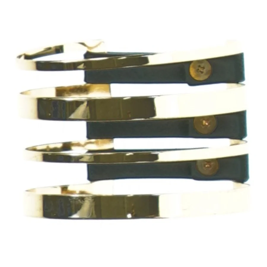 Gyldent armbånd med sort læder (str. Ø6,5 x, 5 cm )