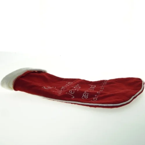 Rød julesok med tekst (str. 45x32 cm)