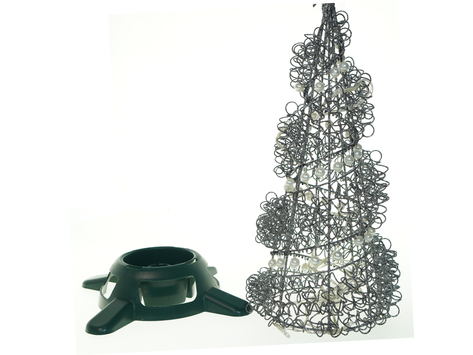 Lys formet som juletræ (batteri) samt lille juletræsfod (str. 29x43 cm)