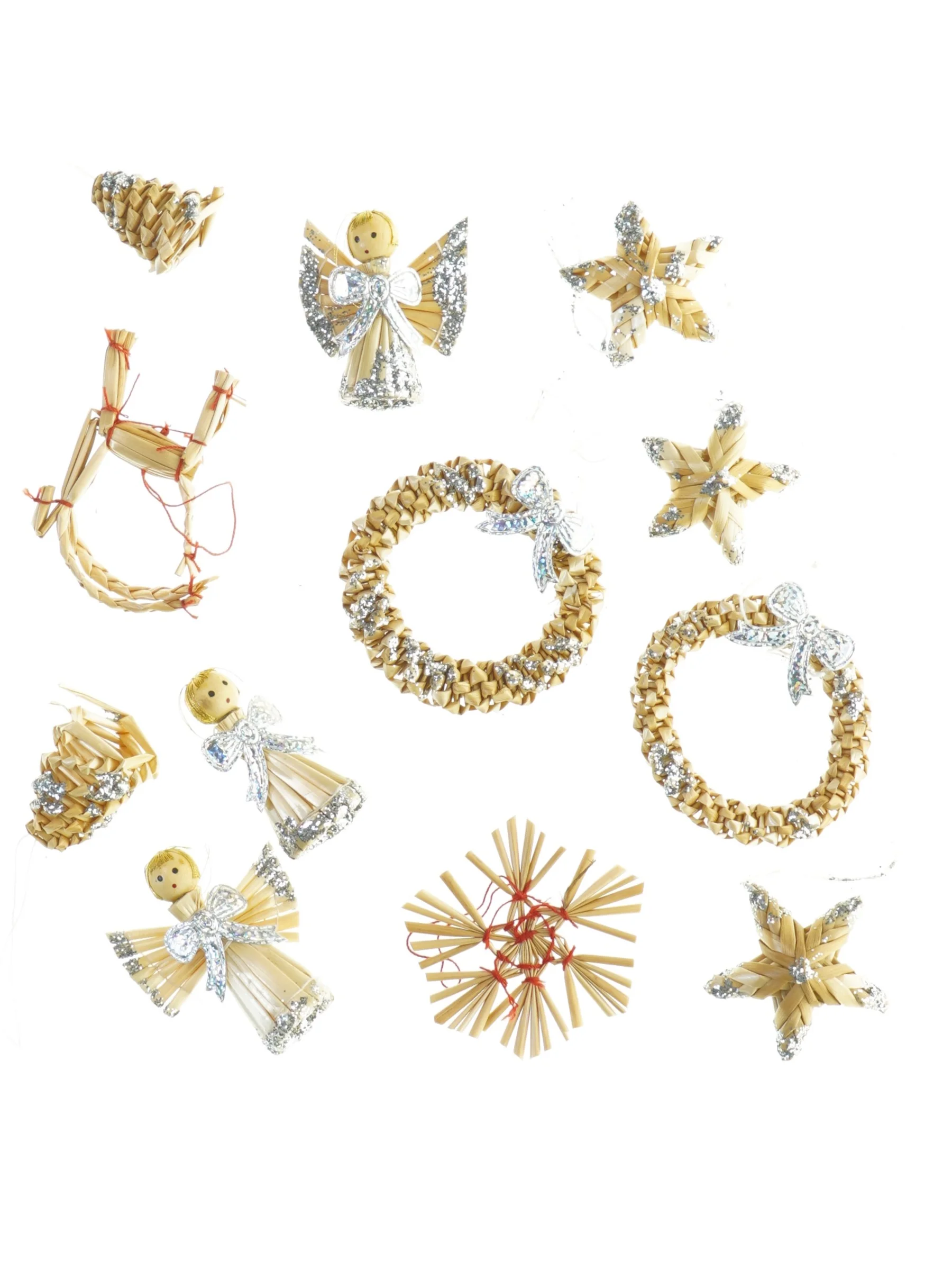 Julepynt i halm og glimmer (str. 7x7 cm)