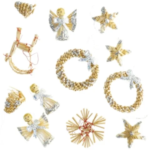 Julepynt i halm og glimmer (str. 7x7 cm)